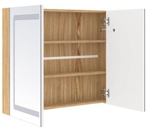 Szafka łazienkowa z lustrem i LED, biel i dąb, 80x12x68 cm
