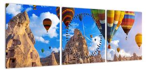 Obraz - Balony na ogrzane powietrze, Kapadocja, Turcja. (z zegarem) (90x30 cm)