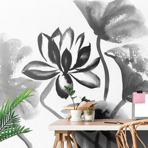Samoprzylepna tapeta akwarela czarno-biały kwiat lotosu