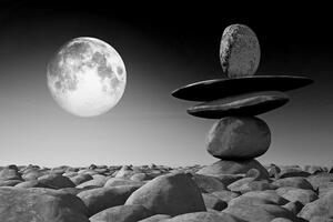 Tapeta kamienie w czarno-białym świetle księżyca