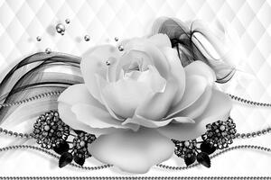 Tapeta czarno-biała róża z abstrakcją