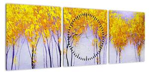 Obraz żółtych drzew (z zegarem) (90x30 cm)