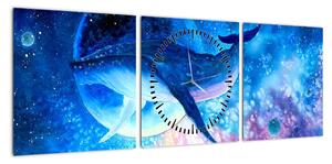 Obraz - Kosmiczny wieloryb (z zegarem) (90x30 cm)