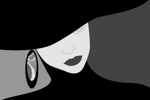 Tapeta czarno-biała elegancka dama w kapeluszu