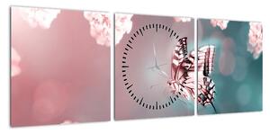 Obraz - Motyl wśród kwiatów (z zegarem) (90x30 cm)