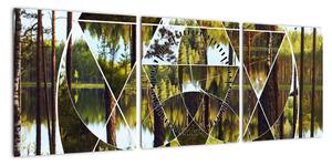 Obraz - Geometryczny kolaż na tle nordyckich lasów (z zegarem) (90x30 cm)