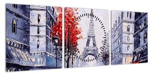 Obraz ulicy w Paryżu, obraz olejny (z zegarem) (90x30 cm)
