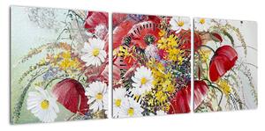 Obraz wazonu z dzikimi kwiatami (z zegarem) (90x30 cm)