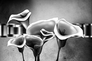 Tapeta czarno-białe eleganckie kwiaty kalii