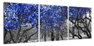 Obraz - Niebieskie drzewa, Central Park, New York (z zegarem) (90x30 cm)