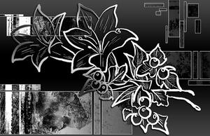 Tapeta czarno-biała ilustracja kwiatowa