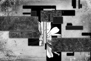 Tapeta czarno-biała abstrakcja kwiatowa