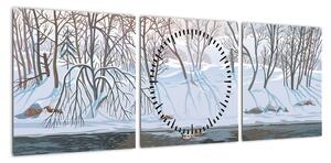 Obraz - Lis w zimowym krajobrazie (z zegarem) (90x30 cm)