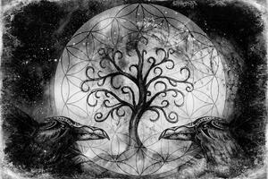 Tapeta czarno-białe magiczne drzewo życia
