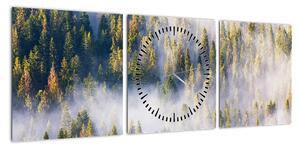 Obraz drzew we mgle (z zegarem) (90x30 cm)