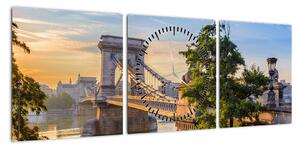 Obraz - Most nad rzeką, Budapeszt, Węgry (z zegarem) (90x30 cm)