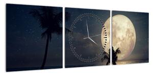 Obraz - Plaża pod pełnią księżyca (z zegarem) (90x30 cm)