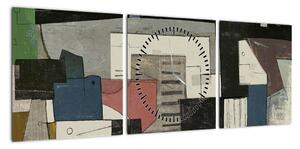 Obraz - Abstrakcja, kubizm (z zegarem) (90x30 cm)