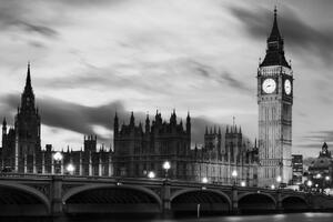 Fototapeta nocny czarno-biały Big Ben w Londynie