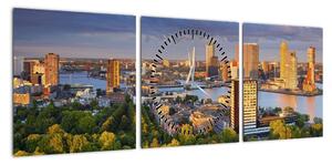 Obraz - Panorama Rotterdamu, Holandia (z zegarem) (90x30 cm)