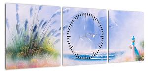 Obraz - Romantyczna plaża, obraz olejny (z zegarem) (90x30 cm)