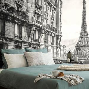Tapeta czarno-biała Wieża Eiffla z ulicy Paryża