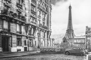 Tapeta czarno-biała Wieża Eiffla z ulicy Paryża