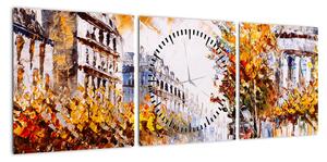 Obraz - Ulica w Paryżu (z zegarem) (90x30 cm)