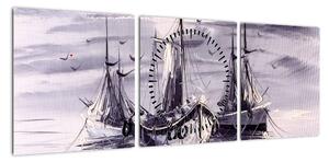 Obraz - Port, obraz olejny (z zegarem) (90x30 cm)