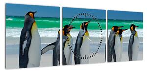 Obraz - Grupa Pingwinów królewskich (z zegarem) (90x30 cm)