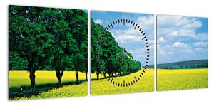 Obraz pola z aleją (z zegarem) (90x30 cm)