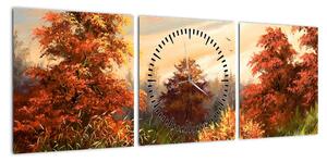 Obraz rzeki w jesiennym krajobrazie, obraz olejny (z zegarem) (90x30 cm)