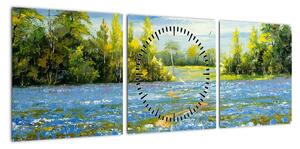 Obraz - Ścieżka w polu, obraz olejny (z zegarem) (90x30 cm)