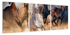 Obraz - Konie na pustyni (z zegarem) (90x30 cm)