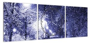 Obraz - Magiczna zimowa noc (z zegarem) (90x30 cm)
