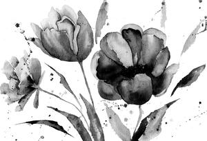 Samoprzylepna tapeta czarno-białe tulipany w ciekawym wzorze