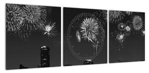 Obraz - Fajerwerki w Miami, czarno - białe (z zegarem) (90x30 cm)