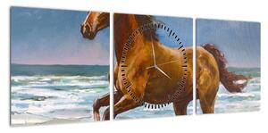 Obraz konia na plaży (z zegarem) (90x30 cm)