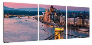 Obraz - Panorama miasta, Budapeszt, Węgry (z zegarem) (90x30 cm)