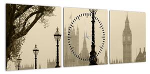 Obraz - Londyn we mgle, Anglia (z zegarem) (90x30 cm)