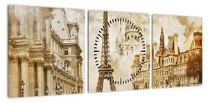 Obraz - Zabytki Paryża (z zegarem) (90x30 cm)