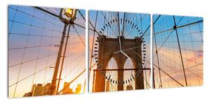 Obraz - Brooklyn Bridge, Manhattan, New York (z zegarem) (90x30 cm)