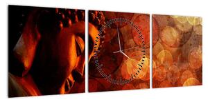 Obraz - Budda w odcieniach czerwieni (z zegarem) (90x30 cm)