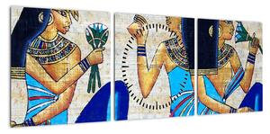 Obraz - Malarstwo egipskie (z zegarem) (90x30 cm)