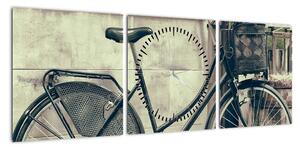Obraz - Vintage rower z kwiatami (z zegarem) (90x30 cm)