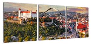 Obraz - Panorama Bratysławy, Słowacja (z zegarem) (90x30 cm)