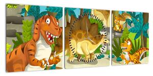 Obraz - Dinozaury (z zegarem) (90x30 cm)