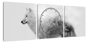 Obraz - Wilk arktyczny odzwierciedla dziki krajobraz (z zegarem) (90x30 cm)