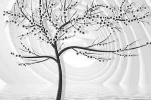Tapeta nowoczesne czarno-białe drzewo na abstrakcyjnym tle