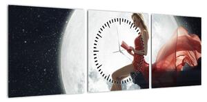 Obraz - Kobieta w świetle księżyca (z zegarem) (90x30 cm)